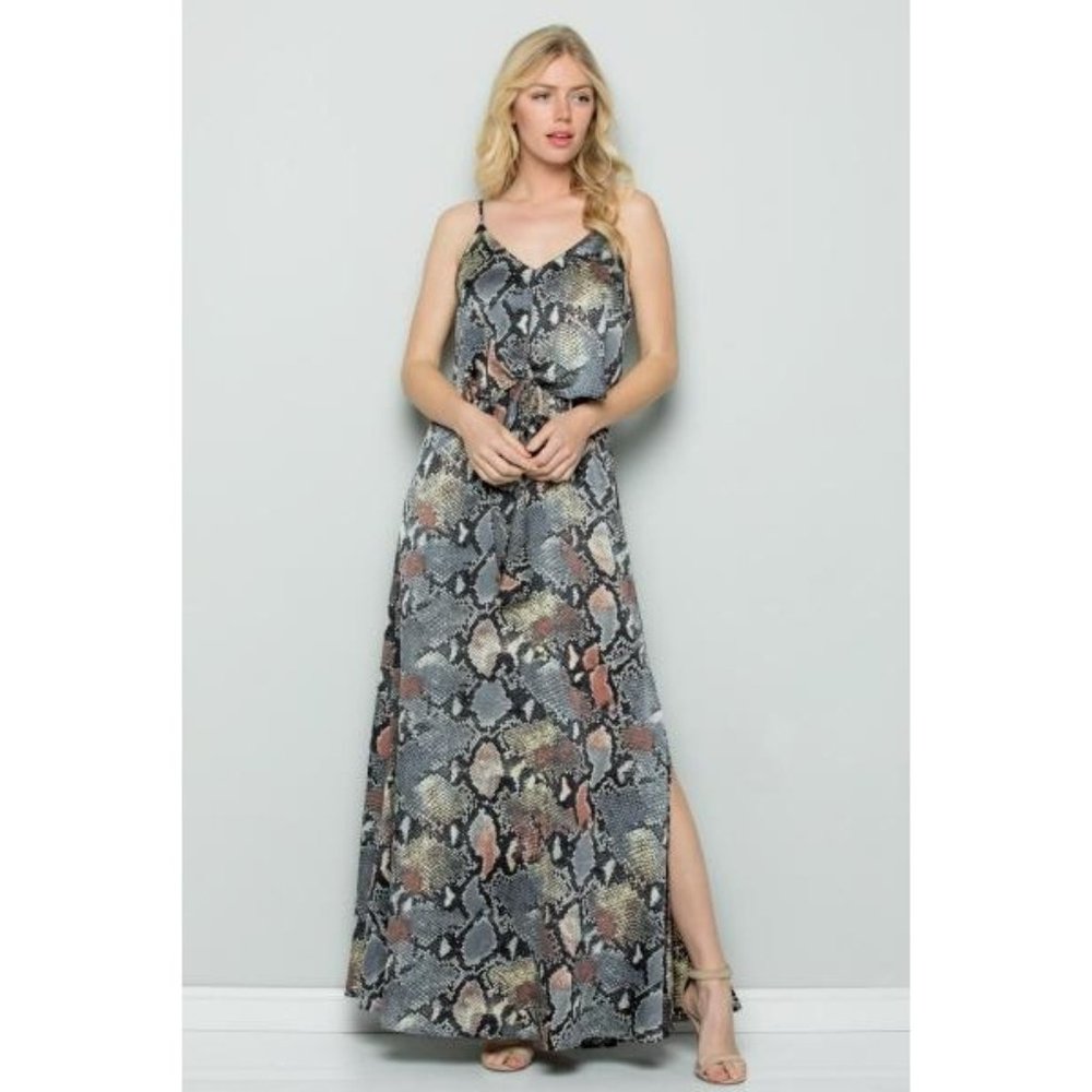 See and Be Seen Snake Skin Maxi Dress, Grey